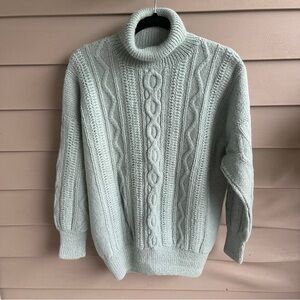 Roberta Frost Womens Green Alpaca Hand Knitted Turtleneck Sweater Size Small